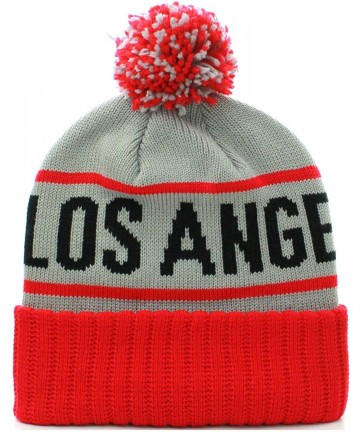 Skullies & Beanies Los Angeles California Cuff Beanie Cable Knit Pom Pom Hat Cap - Gray Red - C911OMW10R1 $15.36