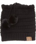 Skullies & Beanies Women's Ponytail Messy Bun Beanie Ribbed Knit Hat Cap with Adjustable Pom Pom String (2 Pack - Black & Min...