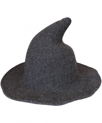 Fedoras US Womens Fashions Cute Wool Big Brimmed Witch Pointed Hats Knitted Wizard's Solid Color Bucket Cap - Dark Grey - CG1...