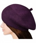Skullies & Beanies Women's Angora Blend Beanie Hat - Spiral Twist Pattern - Dual Layer - Beret - Purple - CV115MU9P6P $26.34
