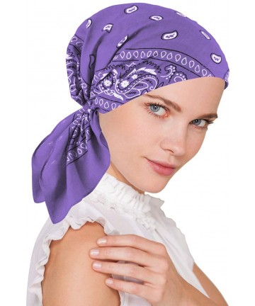 Skullies & Beanies Paisley Bandana Scarf Pre Tied Cotton Chemo Hat Beanie Turban Headwear for Cancer - 14- Purple Lilac - CS1...