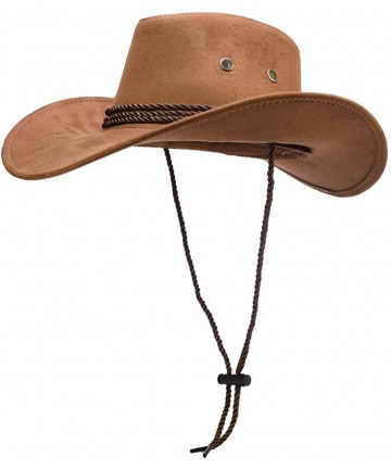 Cowboy Hats Mens Faux Felt Wide Brim Western Cowboy Hat Fedora Outdoor Party Hats - Brown - CZ18OSZA750 $20.47