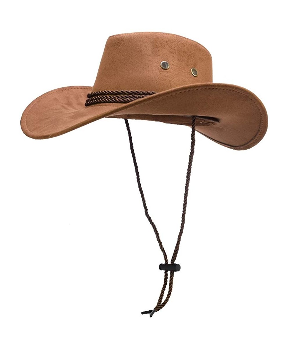 Cowboy Hats Mens Faux Felt Wide Brim Western Cowboy Hat Fedora Outdoor Party Hats - Brown - CZ18OSZA750 $20.47