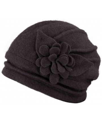 Bucket Hats Women's Elegant Flower Wool Cloche Bucket Slouch Hat - Brown - CY1174WWR1J $46.89