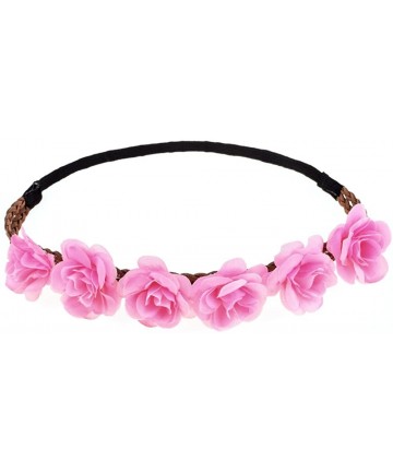 Headbands Rose Flower Wreath Headband Floral Crown Garland Halo for Wedding HH14 - Pink - CG12FMDUENT $14.95