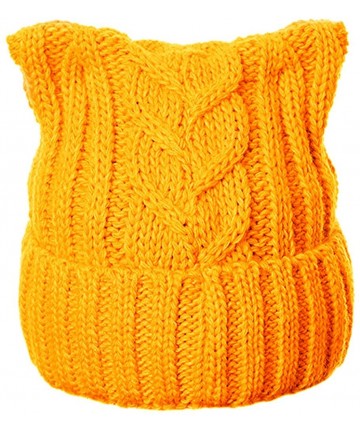Skullies & Beanies Winter Knit Beanie Lady Women Rights March Pussycat Hat Handmade Cap - Yellow - CE18L3XD39S $14.74
