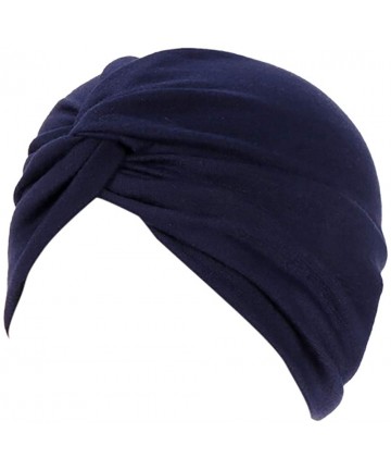 Skullies & Beanies Women Cotton India Ruffle Turban Muslim Hat- Cancer Chemo Hijib Headwrap Hijabs residentD - Navy - CO18MGG...