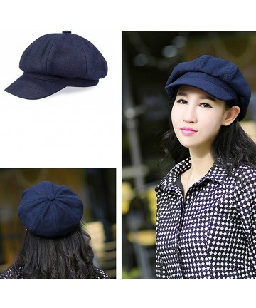 Berets Women Girls Fashion Classic Knitted Warm Peaked Beret Hat Flat Caps Black - Navy - CD12658OSY1 $12.67