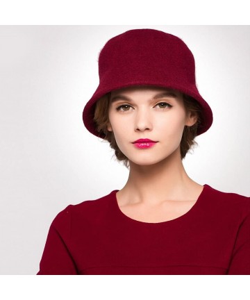 Bucket Hats Women's Simple Wool Felt Bucket Hat - Wine Red - CJ1293EACU7 $29.82