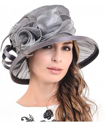 Sun Hats Lady Kentucky Derby Dress Church Wedding Party Hat Drown Brim S043 - Grey - CP12D9O70RB $30.76