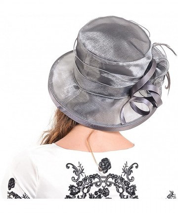Sun Hats Lady Kentucky Derby Dress Church Wedding Party Hat Drown Brim S043 - Grey - CP12D9O70RB $30.76
