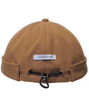 Skullies & Beanies Unisex Beanie Cotton Docker Brimless Hat Rolled Cuff Harbour Hat with Drawstring - Khaki - CX193UASE3C $17.96