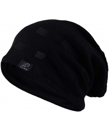 Skullies & Beanies Slouchy Knitted Baggy Beanie Hat Crochet Stripe Summer Dread Caps Oversized for Men-B318 - B714-black - C1...