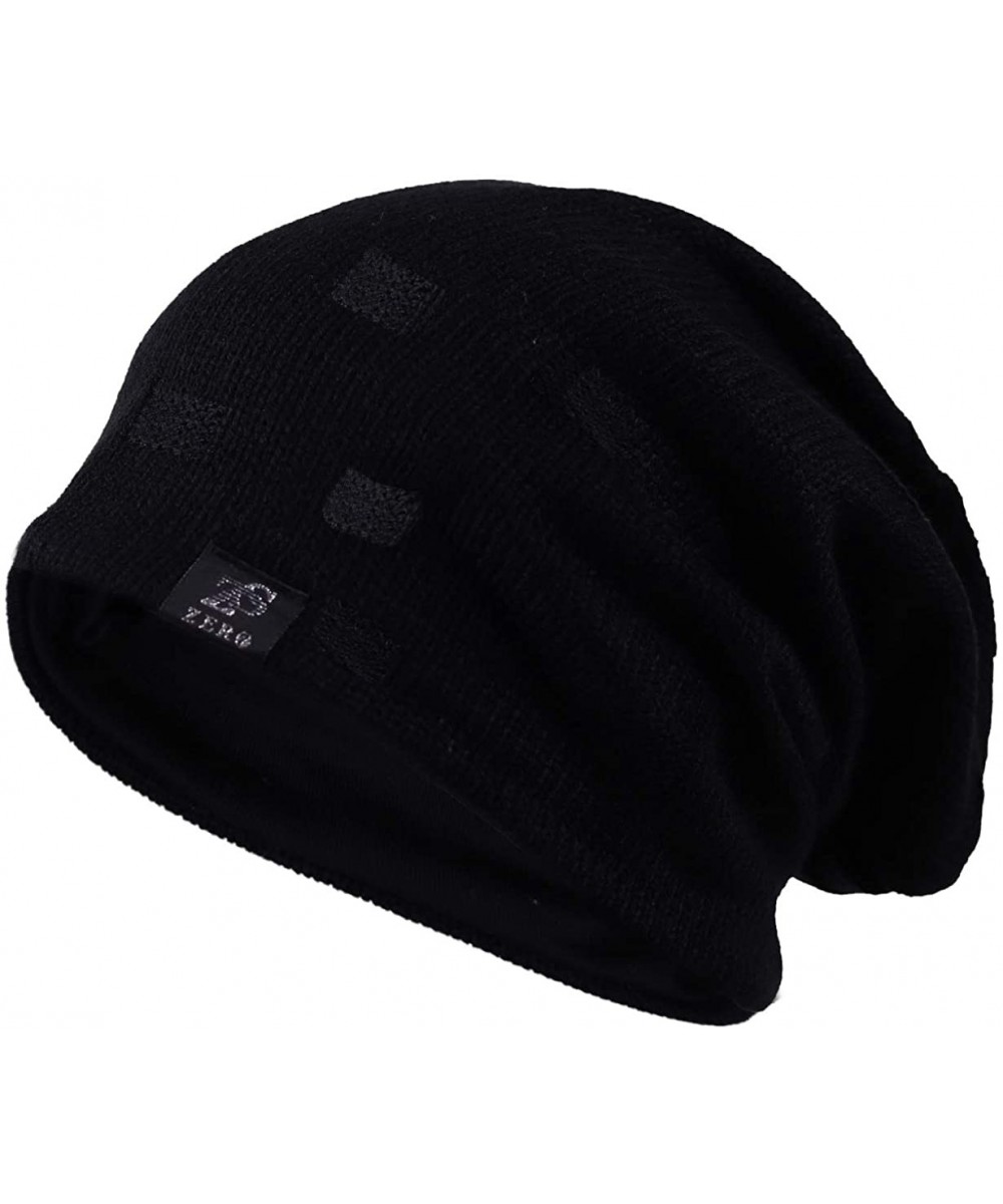 Skullies & Beanies Slouchy Knitted Baggy Beanie Hat Crochet Stripe Summer Dread Caps Oversized for Men-B318 - B714-black - C1...