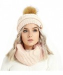 Skullies & Beanies Womens Winter Warm Cable Knit Pom Pom Beanie Hat Cap and Infinity Scarf Set - Apricot - CV18Y22RAL5 $17.57
