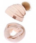 Skullies & Beanies Womens Winter Warm Cable Knit Pom Pom Beanie Hat Cap and Infinity Scarf Set - Apricot - CV18Y22RAL5 $17.57