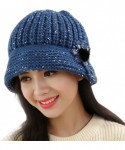 Berets Winter Beret Cap Womens Flower Knit Crochet Beanie Hat Winter Warm Cap - Blue ❤️ - C81894HW3L9 $21.85