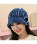 Berets Winter Beret Cap Womens Flower Knit Crochet Beanie Hat Winter Warm Cap - Blue ❤️ - C81894HW3L9 $14.38