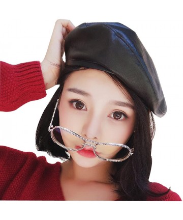 Berets Faux Leather Beret Solid Plain Flat Top PU Berets French Style Painters Hat Cap - Black - CP186M5ICGX $20.46