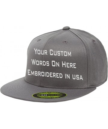 Baseball Caps Custom Flexfit 210 Personalize Hat Add Your Own Text Embroidered Fitted Flatbill - Dark Grey - CN1887CI7E9 $44.77