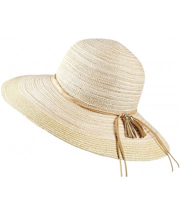Sun Hats Women Straw Sun Hats Summer Beach Cap Foldable Floppy Packable Wide Brim Hat - Beige - C218T6SLHUQ $16.15