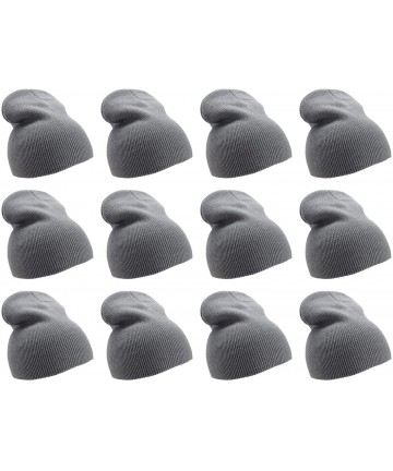 Skullies & Beanies Solid Color Short Winter Beanie Hat Knit Cap 12 Pack - Grey - CI18H6NXGOZ $31.18