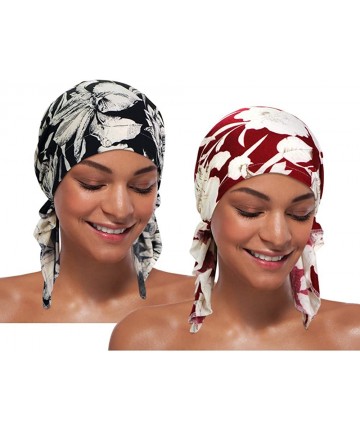 Skullies & Beanies 2 Pieces Chemo Hat Turban Beanie- Pre-Tied Headwraps Headwear for Women - Set 1 - CM18U8K6EX0 $15.70