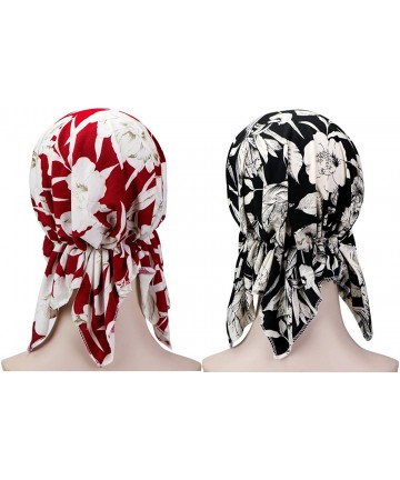 Skullies & Beanies 2 Pieces Chemo Hat Turban Beanie- Pre-Tied Headwraps Headwear for Women - Set 1 - CM18U8K6EX0 $21.62