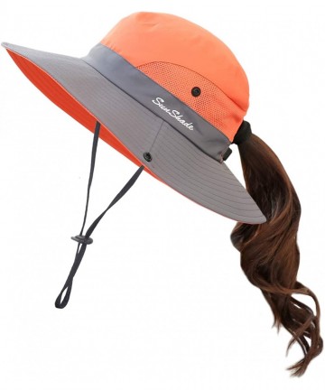 Sun Hats Women's Summer Mesh Wide Brim Sun UV Protection Hat with Ponytail Hole - Orange - C618T6TDE7Y $22.23