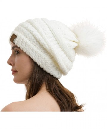 Skullies & Beanies Womens Fleece Lined Slouchy Beanie Chunky Baggy Hat Fur Pompom Winter Soft Warm Cap - White - C718LAUMXYX ...