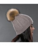 Skullies & Beanies Womens Winter Bobble Hat Unisex Wool Knit Beanie Cap with Fur Ball Pompom - Gray With Raccoon Fur Pompom -...