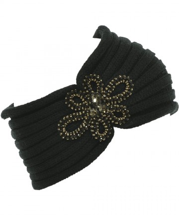 Cold Weather Headbands Floral Knitted Headband Headwrap Rhinestone Warmth - Black. - CJ12GUFW75V $17.87