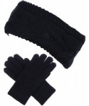 Headbands Womens Winter Cable Plush Warm Fleece Lined Knit Gloves & Headband 2 Pieces Set-Various Styles - CH18GZAKCU4 $38.16