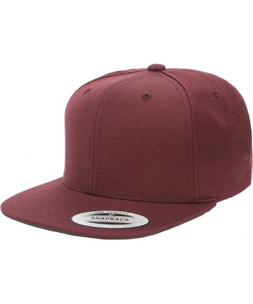 Baseball Caps Yupoong Premium Classic Snapback Hat - Flat Brim- Adjustable Ballcap w/Hat Liner - Maroon - CV18GYAL392 $21.46