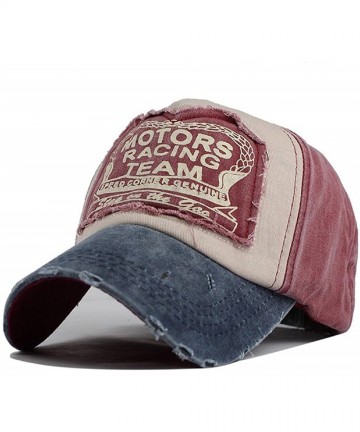 Baseball Caps Vintage Washed Denim Baseball Cap Classic Cotton Dad Hat Adjustable Plain - Dark Red - C618DK0MXYU $13.12