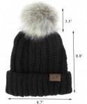 Skullies & Beanies Beanies Hats Women Faux Fuzzy Fur Pom Poms Warm Cable Knit Hat for Winter Thick Crochet Skully Cap - Black...