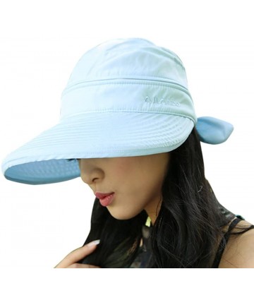 Sun Hats Womens 2in1 Wide Brim Summer Folding Anti-UV Golf Tennis Sun Visor Cap Beach Hat - Blue - CD12E3YA5EZ $16.00