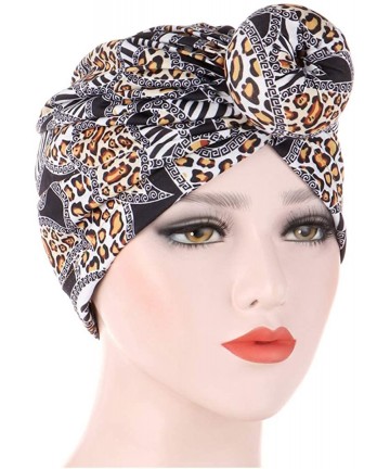 Skullies & Beanies Shiny Metallic Turban Cap Indian Pleated Headwrap Swami Hat Chemo Cap for Women - Yellow Leopard - CO18Z25...