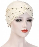 Skullies & Beanies Women Muslim Turban Pearl Hat Bonnet Hijab Headscarf Islamic Chemo Cap - Beige - CU18RZW0L86 $12.86
