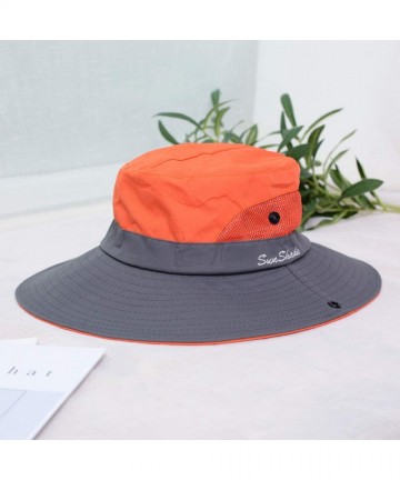 Sun Hats Women's Summer Mesh Wide Brim Sun UV Protection Hat with Ponytail Hole - Orange - CZ18W37SL8N $17.45