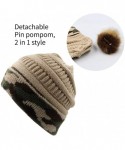 Skullies & Beanies Winter Women Faux Fur Pompom Cuff Beanies Hats Knit Slouchy Ski Skull Camo Baggy Caps Girls Warm Hat - 06-...