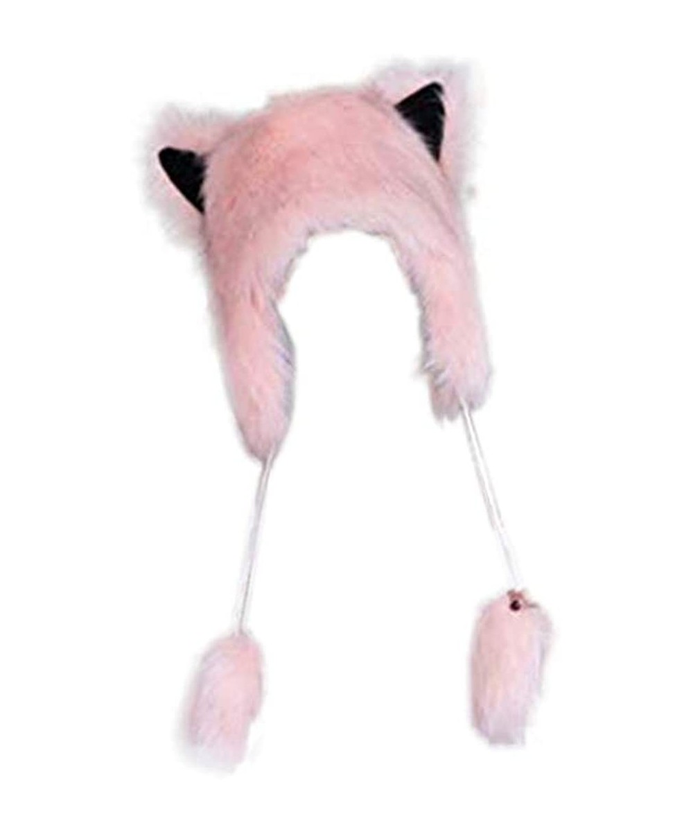 Skullies & Beanies Winter Faux Fur Hat Ear Warmer Cute Animal Hood Hat Cap for Womens Girls - Pink - CI18LL9LSTR $22.99