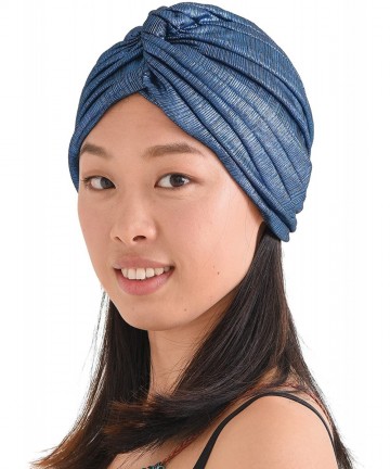Skullies & Beanies Womens Fortune Teller Turban - Metallic Afro Accessory Headwrap Hair Chemo Hat - Blue - CY1896S0WXA $17.32