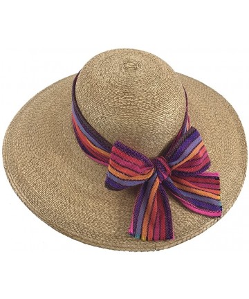 Sun Hats The Original DAMA Lady's Moreno Palm Straw Sun Hat - Cafe W/ Pink/Rainbow Bow - CU184NKU4Q3 $56.65