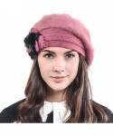 Bucket Hats Women's Elegant Flower Wool Cloche Bucket Ridgy Bowler Hat 09-co20 - Angora Beret-pink - C91205ED5UT $37.72