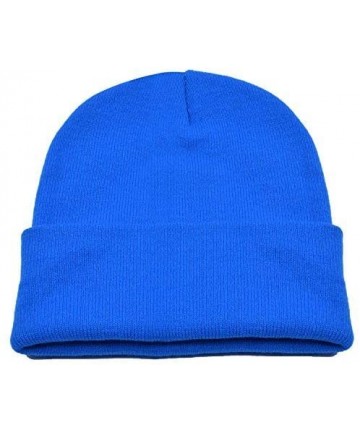 Skullies & Beanies Knit Beanie Men Blue Stocking Cap Watch Caps Blue Winter Aviator Hats Blue - CX12J0HRRIX $12.57
