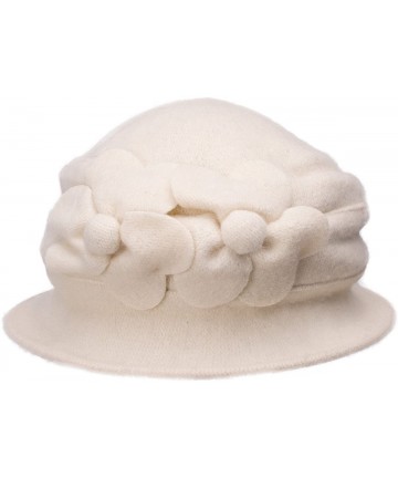 Bucket Hats Solid Color Retro Womens 100% Wool Flower Dress Cloche Bucket Cap Hat A218 - Ivory - CM12MDJVXGH $18.34