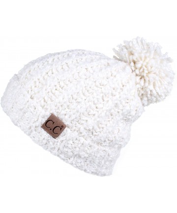 Skullies & Beanies Winter Hat Cable Knitted Large Soft Pom Pom Beanie Hat (HAT-7362) - Ivory - CF189LLA23S $15.10