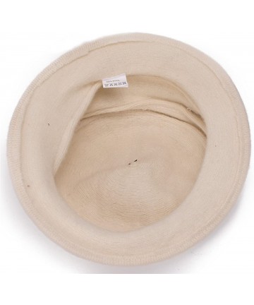 Bucket Hats Solid Color Retro Womens 100% Wool Flower Dress Cloche Bucket Cap Hat A218 - Ivory - CM12MDJVXGH $18.34