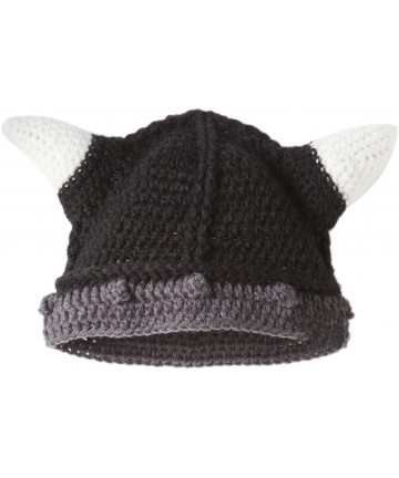 Skullies & Beanies Unisex Barbarian Knight Knit Hat Viking Horns Beanie Funny Caps - Black - CE1873KU28W $20.78